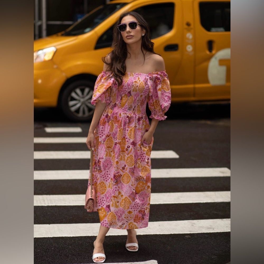 NEW Jessie Zhao Mountain Imagination Smocked Midi Dress Size Small